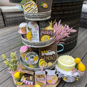 Lemon Tiered Tray Decor, Lemon Tiered Tray, Tiered Tray Decor, Summer Tiered Tray, Tiered Tray, Lemon Decor, Fresh Lemonade, Tray Fillers