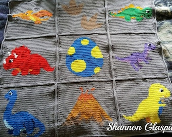 INSTANT DOWNLOAD - Dinosaurs - Crochet Graph - Crochet Pattern - Baby Blanket - Baby Dinosaurs - Afghan - Graphgan