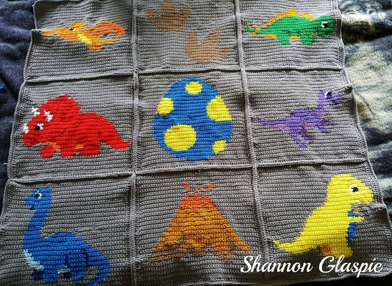 INSTANT DOWNLOAD Dinosaurs Crochet Graph Crochet Pattern Baby Blanket Baby Dinosaurs Afghan Graphgan image 3