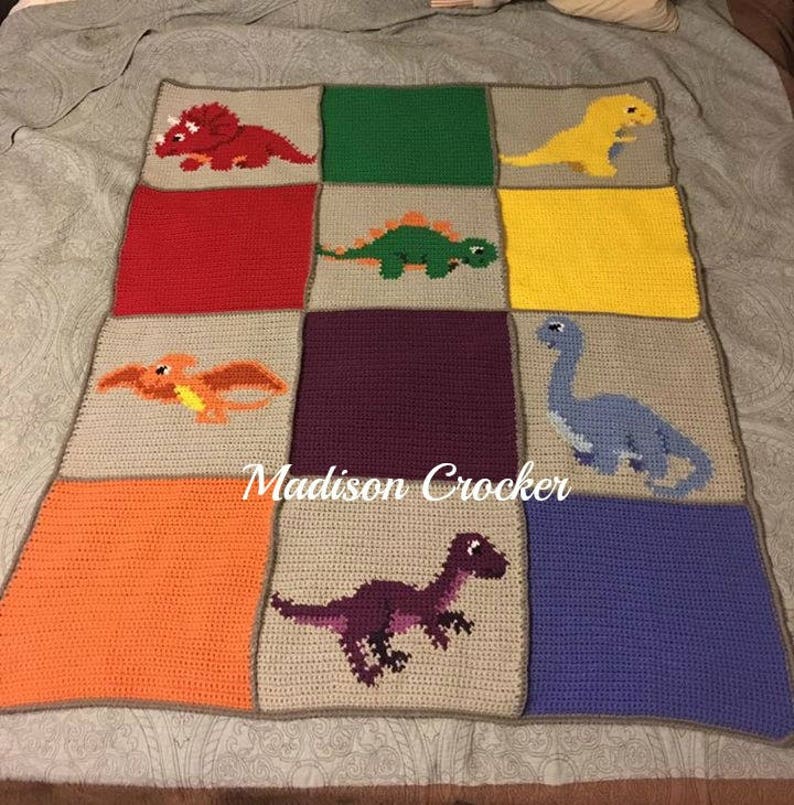 INSTANT DOWNLOAD Dinosaurs Crochet Graph Crochet Pattern Baby Blanket Baby Dinosaurs Afghan Graphgan image 2