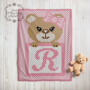 Couverture pour bébé motif ours fille initiale c2c R