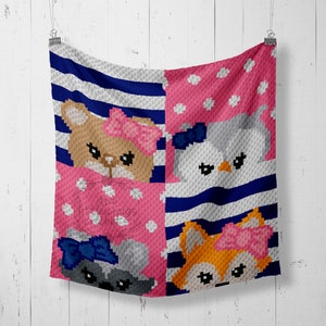 Woodland Animals-Fox-Owl-Bear-Raccoon-Crochet Chart-Crochet Graph-Baby Blanket-Crochet Pattern-Crochet Baby Blanket Pattern-Fox Graph