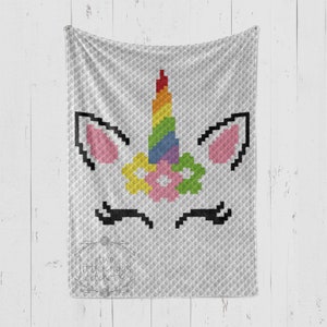 TÉLÉCHARGEMENT INSTANTANÉ - Licorne - Graphique au crochet - Modèle au crochet - Conte de fées - Couverture pour bébé - Coin à coin - C2C - C2C écrit