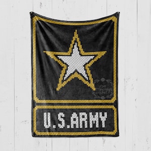 May include: A black and gold crochet blanket with a white star and the text "U.S. ARMY".