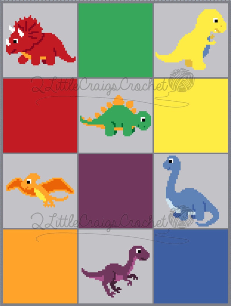 INSTANT DOWNLOAD Dinosaurs Crochet Graph Crochet Pattern Baby Blanket Baby Dinosaurs Afghan Graphgan image 4