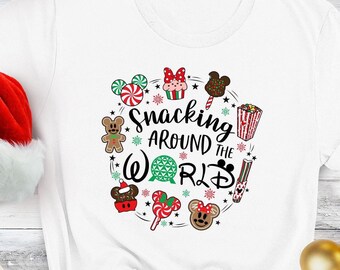 Disney Christmas Snacking Around the World Shirt Xmas Holiday Family Vacation Cupcake Ice Cream Bar Gingerbread Cookie Popcorn Churro Treats