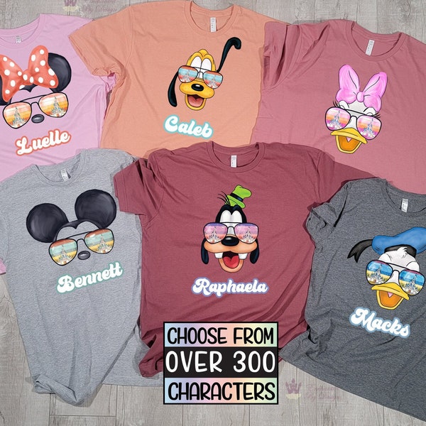 Custom Disney Family Shirts, Disney Shirts, Disneyworld shirts, Matching Character Glasses Shirts, Sunglass Characters with Sunglasses, 2026