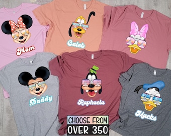 Disney Family Vacation Shirts, Custom Matching Character Tees with Sunglasses for Disney World