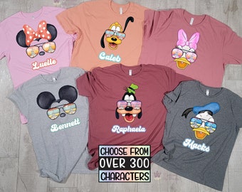 Custom Disney Family Shirts, Disney Shirts, Disneyworld shirts, Matching Character Glasses Shirts, Sunglass Characters with Sunglasses, 2026