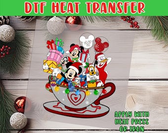 Festive Disney DTF Heat Transfer - Create Your Own Disney-themed Shirts! Christmas Teacup Disney Gang