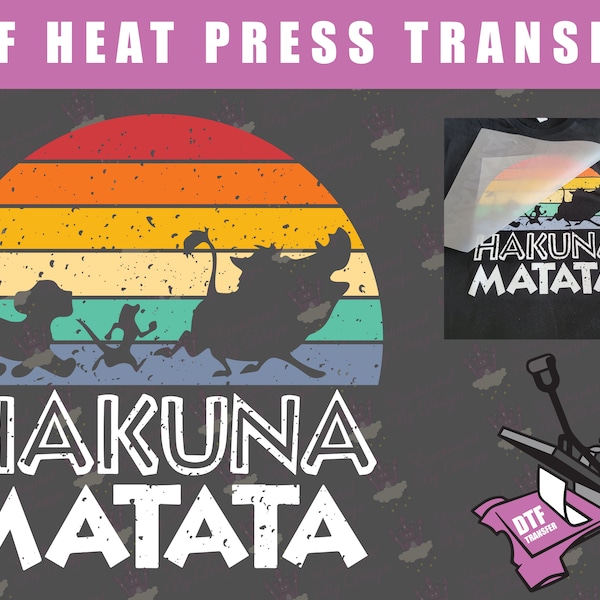 Lion King Hakuna Matata Sunset Vintage Ready To Press DTF Heat Transfer DIY Iron On HTV Heat Press Decal svg png vector