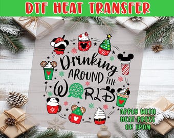 Drinking Around the World Christmas DTF Heat Transfer: DIY Shirt Iron On HTV