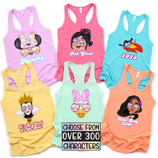 Disney Family Sunglass Shirts Racerback Tank Tops, Custom Personalized Disney Family Vacation Trip Tee Shirts Characters