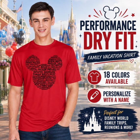 Mickey Head Disney Dry Fit Dryfit Performance Shirt | Disney Family Vacation Shirts | Matching Disney Couples Shirts