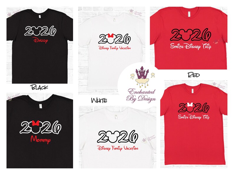 Camiseta personalizada de vacaciones familiares de Disney 2026, Mickey o Minnie, agrega tu nombre familiar, camiseta sorpresa de viaje a Disney. imagen 2