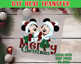 Mickey Minnie Christmas DTF Heat Transfer: DIY Iron On - Ready to Press Christmas Design