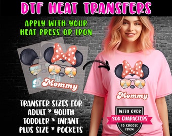 Matching Family DTF Prints - Custom Disney Character Sunglass - Personalized Character for Whole Family - DTF Transfer - Ready To Press, DIY
