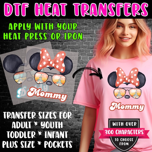 Matching Family Custom Disney Character Sunglass DTF Heat Press Transfer DIY Iron On HTV Heat Press Decal svg png vector