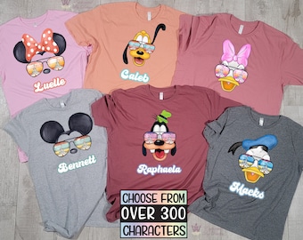 Matching Disney Sunglass Watercolor Shirts 2026, Custom Disney Family Sunglass Shirts, Personalized Disney Family Vacation Trip Tee Shirts