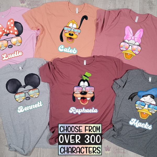 Matching Disney Sunglass Watercolor Shirts 2026, Custom Disney Family Sunglass Shirts, Personalized Disney Family Vacation Trip Tee Shirts