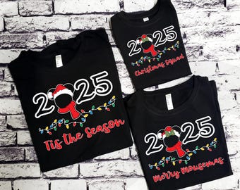 Personalized Disney Very Merriest Christmas 2025 Holiday Vacation Mickey and Minnie Winter Hat Scarf Christmas Lights Tee Shirt T-Shirts
