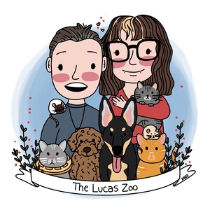 PET Portrait - Personalisierte benutzerdefinierte digitale Illustrationen: Geschenk, Weihnachtsporträt, Haustiere, Paar, Mutter, Zeichnung, Cartoon, Druck, Oma