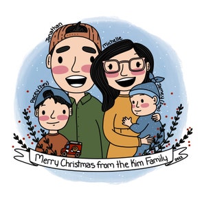 FAMILY Portrait - Personalized Custom Digital Illustrations: Gift, Christmas portrait, Pets, Couple, Mom, Drawing, Cartoon, Print, Grand