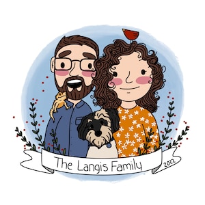 Retrato de PAREJAS - Ilustraciones digitales personalizadas: Regalo, Navidad, Mascotas, Pareja, aniversario, Dibujo, Dibujos animados, Impresión, Cumpleaños