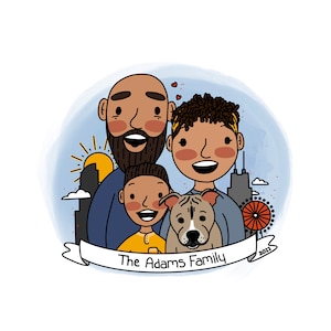 FAMILY Portrait - Personalized Custom Digital Illustrations: Gift, Christmas portrait, Pets, Couple, Mom, Drawing, Cartoon, Print, Grandma