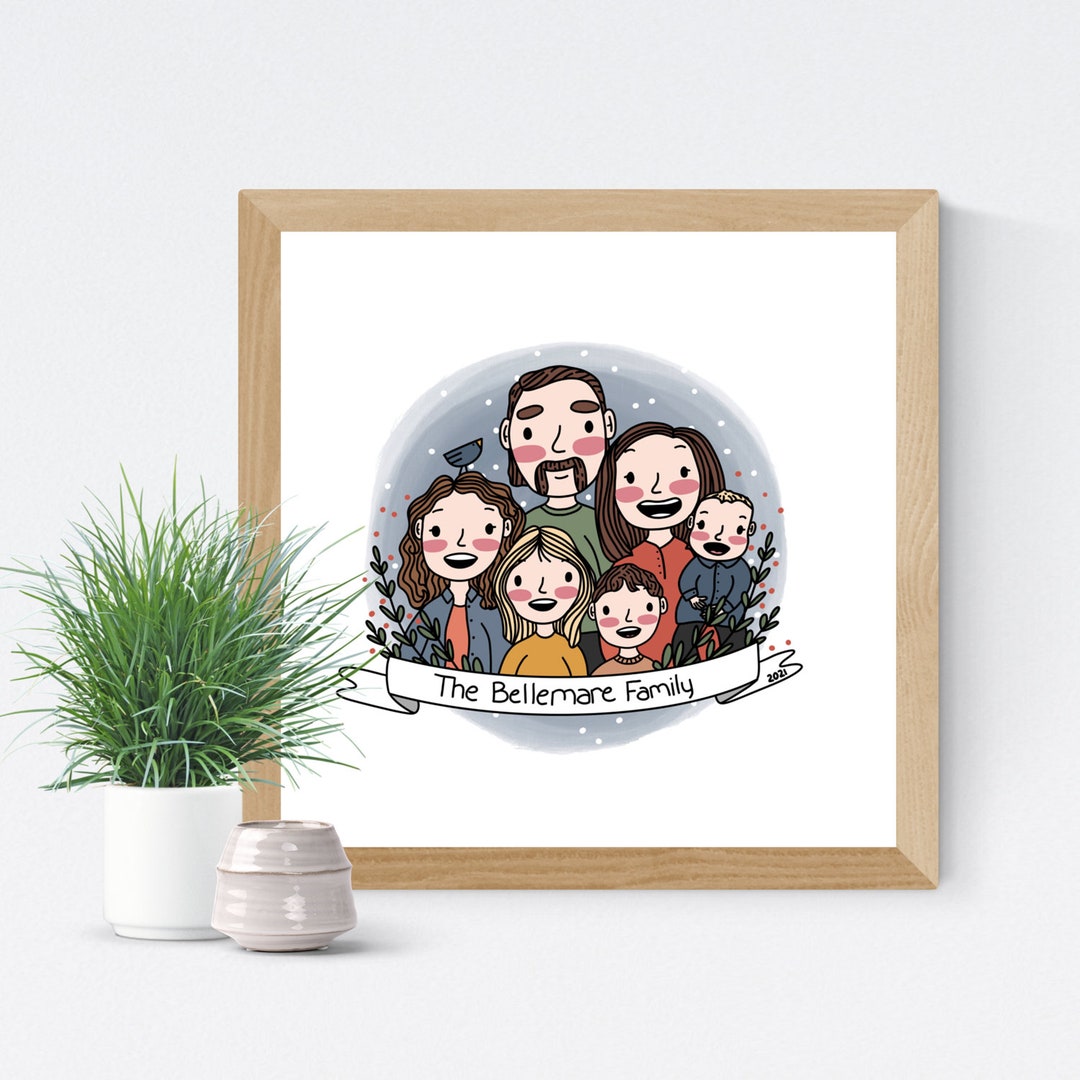 Custom Family Portrait Full Scene with background, Digital Illustration, on sale Anniversary, Pets, Paper Anniversary, Christmas, Holiday