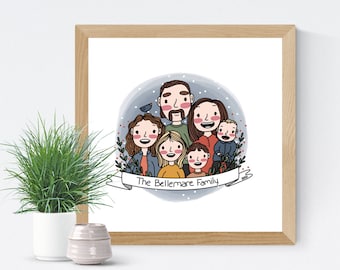 Anpassad familjeporträttillustration – Personlig digital konstpresent (digital nedladdning) Jul
