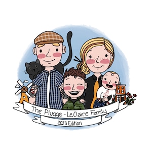 FAMILY Portrait - Personalized Custom Digital Illustrations: Gift, Christmas portrait , Pets, Couple, Mom, Drawing, Cartoon, Print, Grandma
