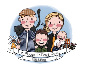 Personalized Family Cartoon Portrait – Custom Digital Illustration (Digital Download)