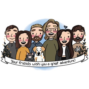 Retrato FAMILIAR - Ilustraciones digitales personalizadas: Regalo, Retrato de Navidad, Mascotas, Pareja, Mamá, Dibujo, Dibujos animados, Impresión, Abuela