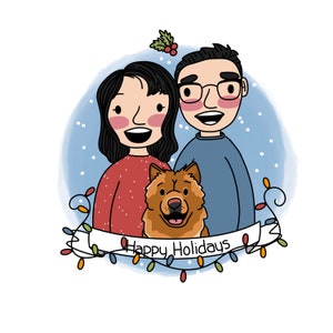 Retrato FAMILIAR DE NAVIDAD - Ilustraciones digitales personalizadas: regalo, San Valentín, mascotas, pareja, mamá, dibujo, dibujos animados, impresión, abuela