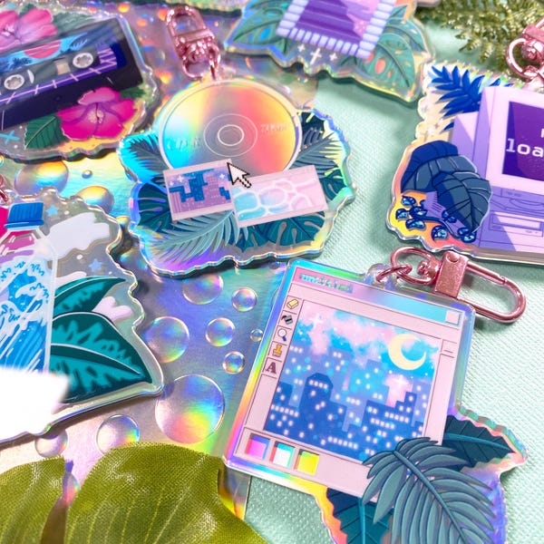 VAPORWAVE VIBES - 2.5" holographic acrylic keychain