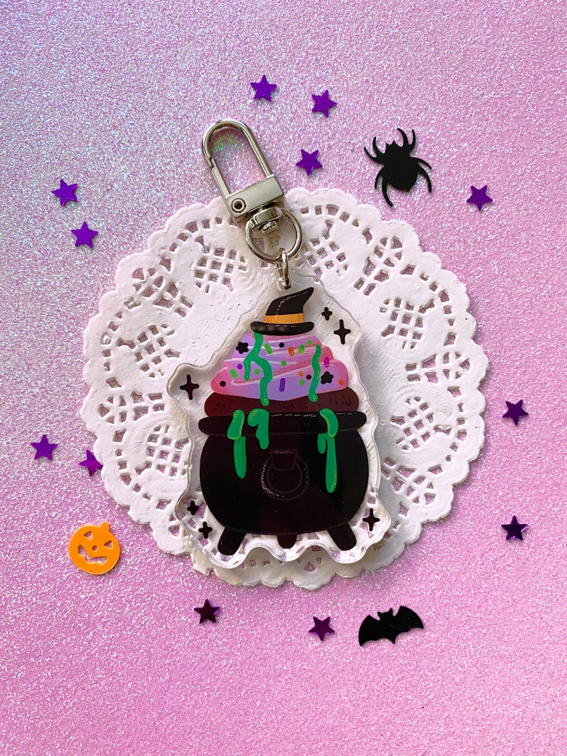 HALLOWEEN TEA PARTY 2.5 acrylic keychains Cauldron Cupcake