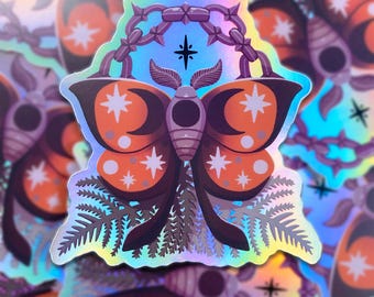 Papillon de nuit sorcier - Autocollant en vinyle holographique de 7,6 cm