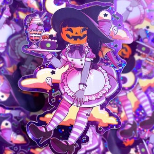PUMPKIN MAID - Sticker holographique pailleté 4"