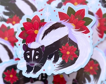 Poinsettia Skunk - 3" vinyl sticker