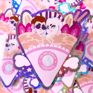 Good Omens CRÊPERIE: holografische glittersticker van 3 inch
