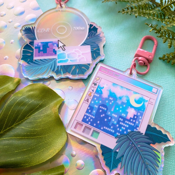 VAPORWAVE VIBES - 2.5" holographic acrylic keychain