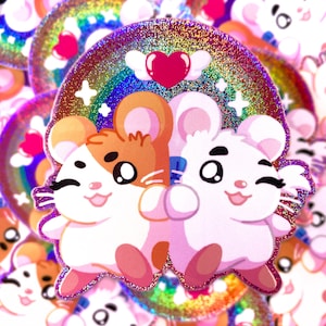 Hamtaro HAMHAM HEARTBREAK - 3&quot; holographic glitter sticker