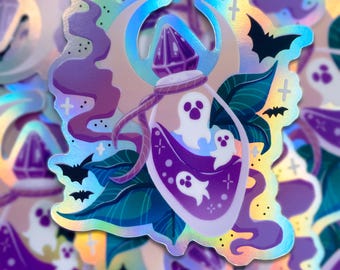 BOUTEILLE DE SORCIÈRE - Autocollant en vinyle holographique de 7,6 cm