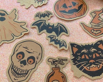 VINTAGE HALLOWEEN - 2" kraft paper sticker set