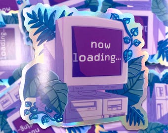 ORDINATEUR VAPORWAVE - Sticker vinyle holographique 3"