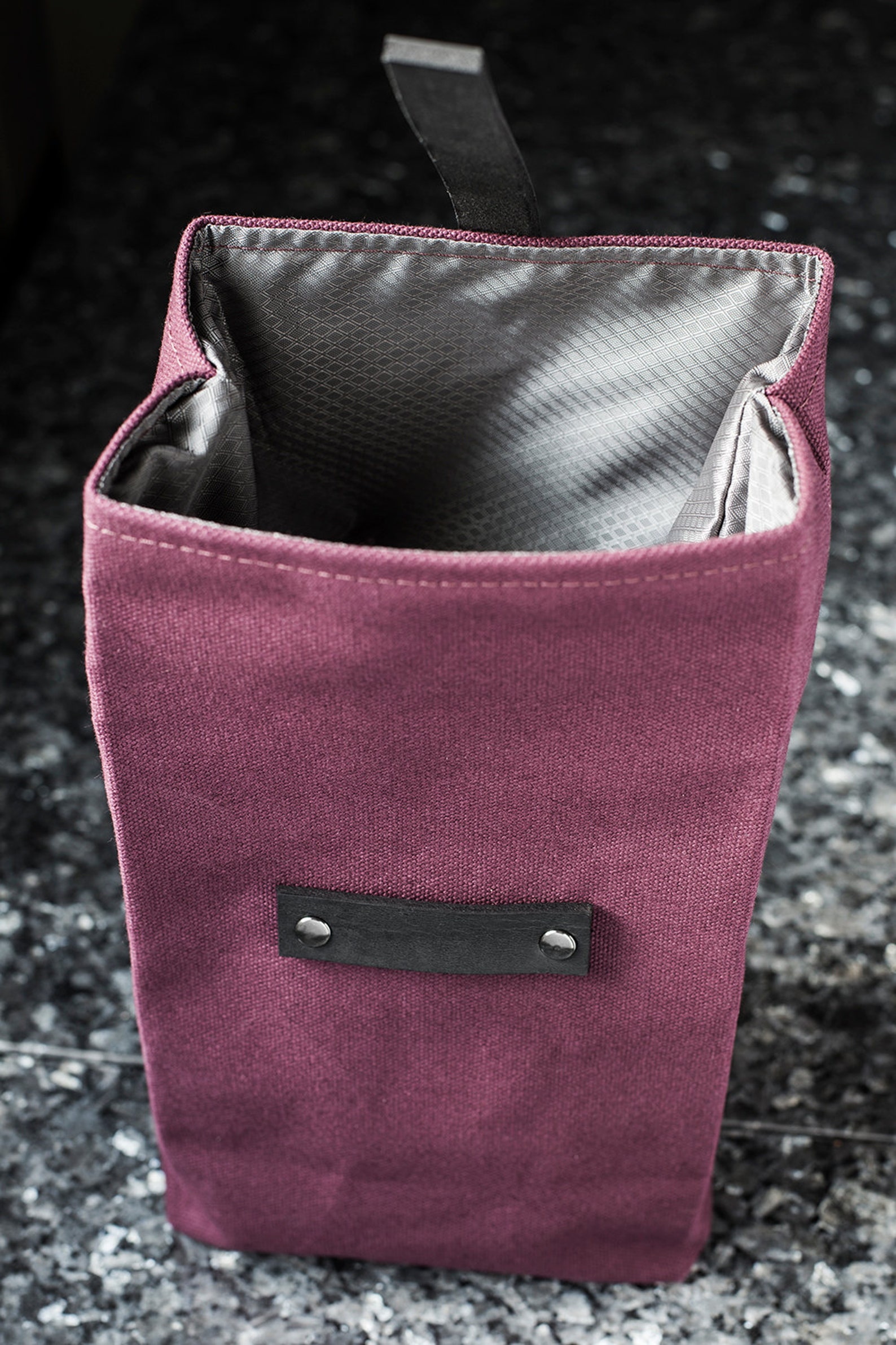 Burgundy Lunch Bag Leather Strap Cotton Canvas Food Bag Etsy