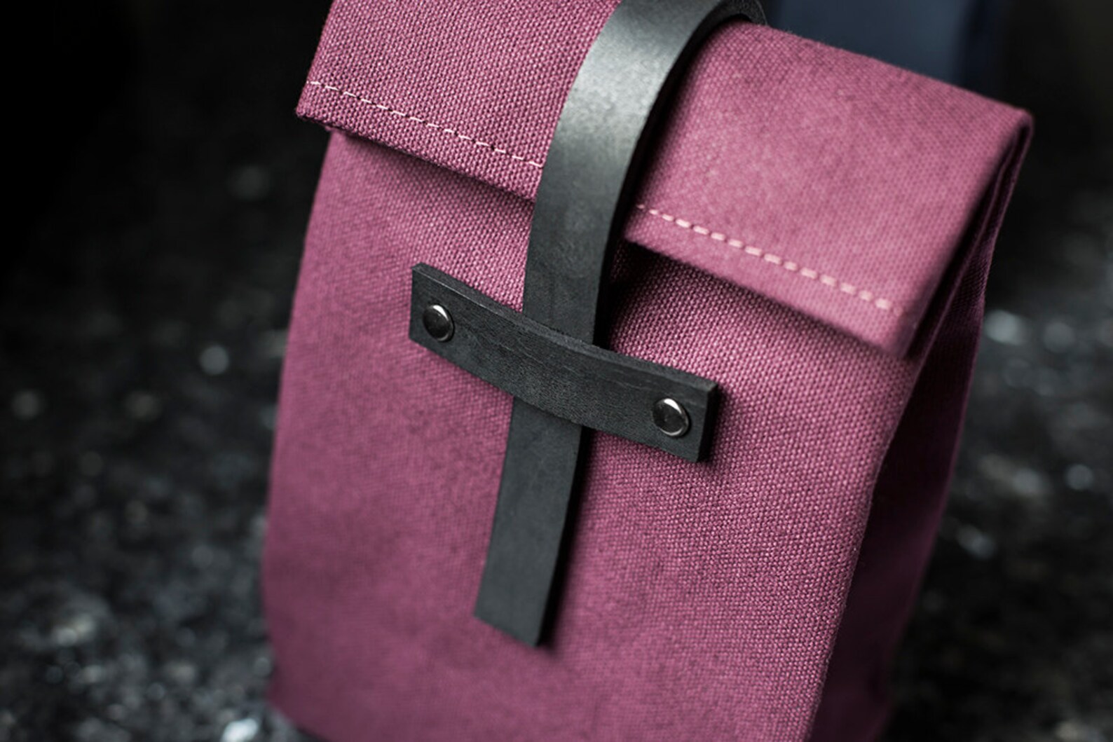 Burgundy Lunch Bag Leather Strap Cotton Canvas Food Bag Etsy