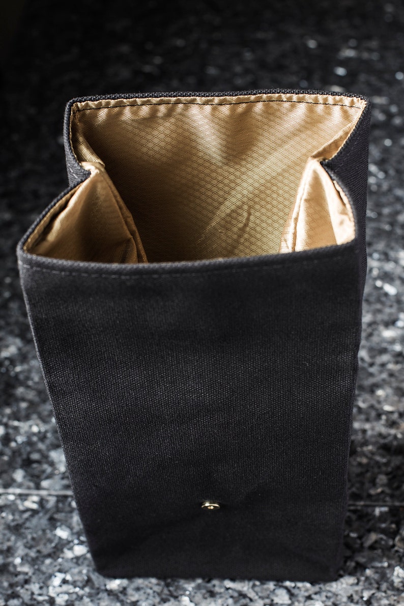 Black Lunch Bag with Leather Strap & Gold Buckle Cotton Etsy