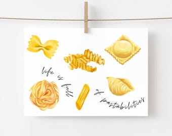 Pasta Card, Pasta Lover, Everyday Card, Italian Card, Happy Card, Cute Card, Pasta, Feel Good Card - Greeting Cards (1, 10, 30, and 50pcs)